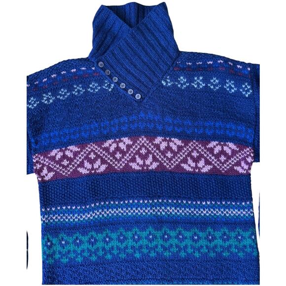 Vintage SKYR Shetland Wool Fair Isle Sweater Blue Purple Nordic Small to medium - Picture 10 of 15